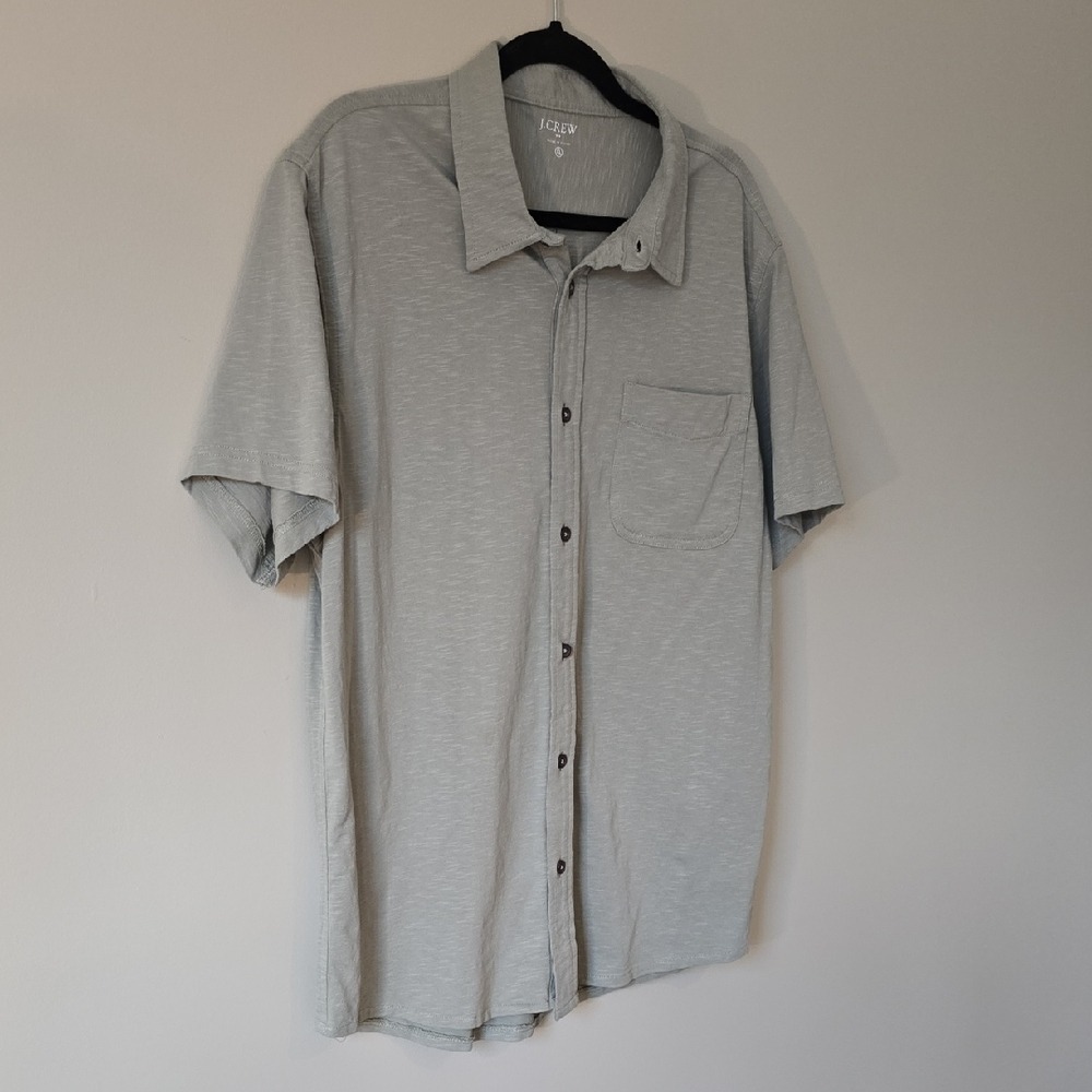 J.Crew Mens XL Slub Jersey Cotton Short Sleeve Button Down Shirt Sage